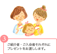 3ご紹介者・ご入会者それぞれにプレゼントをお渡しします。