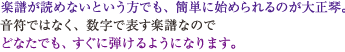 楽譜が読めないという方でも、簡単に始められるのが大正琴。音符ではなく、数字で表す楽譜なのでどなたでも、すぐに弾けるようになります。